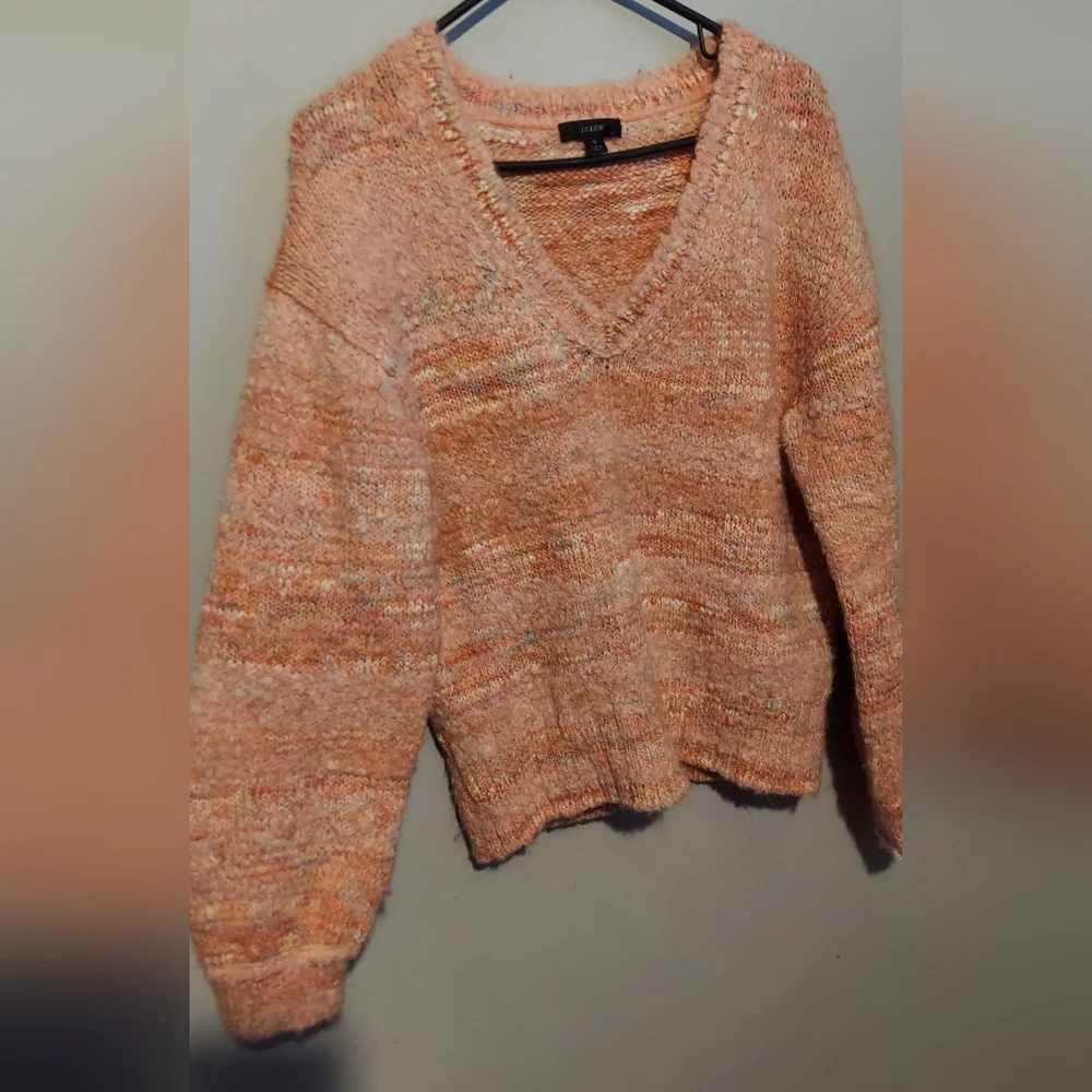 J. Crew Puff Sleeve V Neck Sweater Pink Small Wool Alpaca Boho Preppy Cabincore